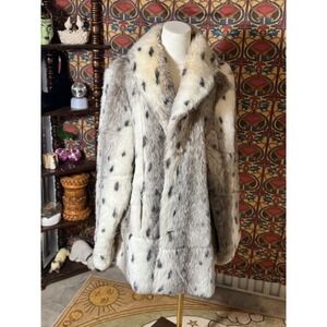 Olympia Limited Inc  reversible Faux Fur Coat Beige Lynx Print Plush Jacket X/XG